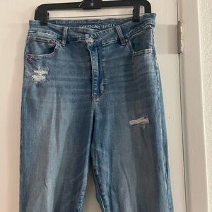 American Eagle Light Blue curvy super high rise flare very stretchy jeans